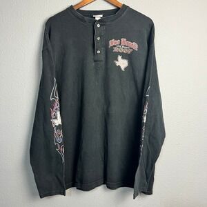 Anvil Boo Benefit Texas Motorcycle Cycle Graphic Long Sleeve Henley Shirt XL‎